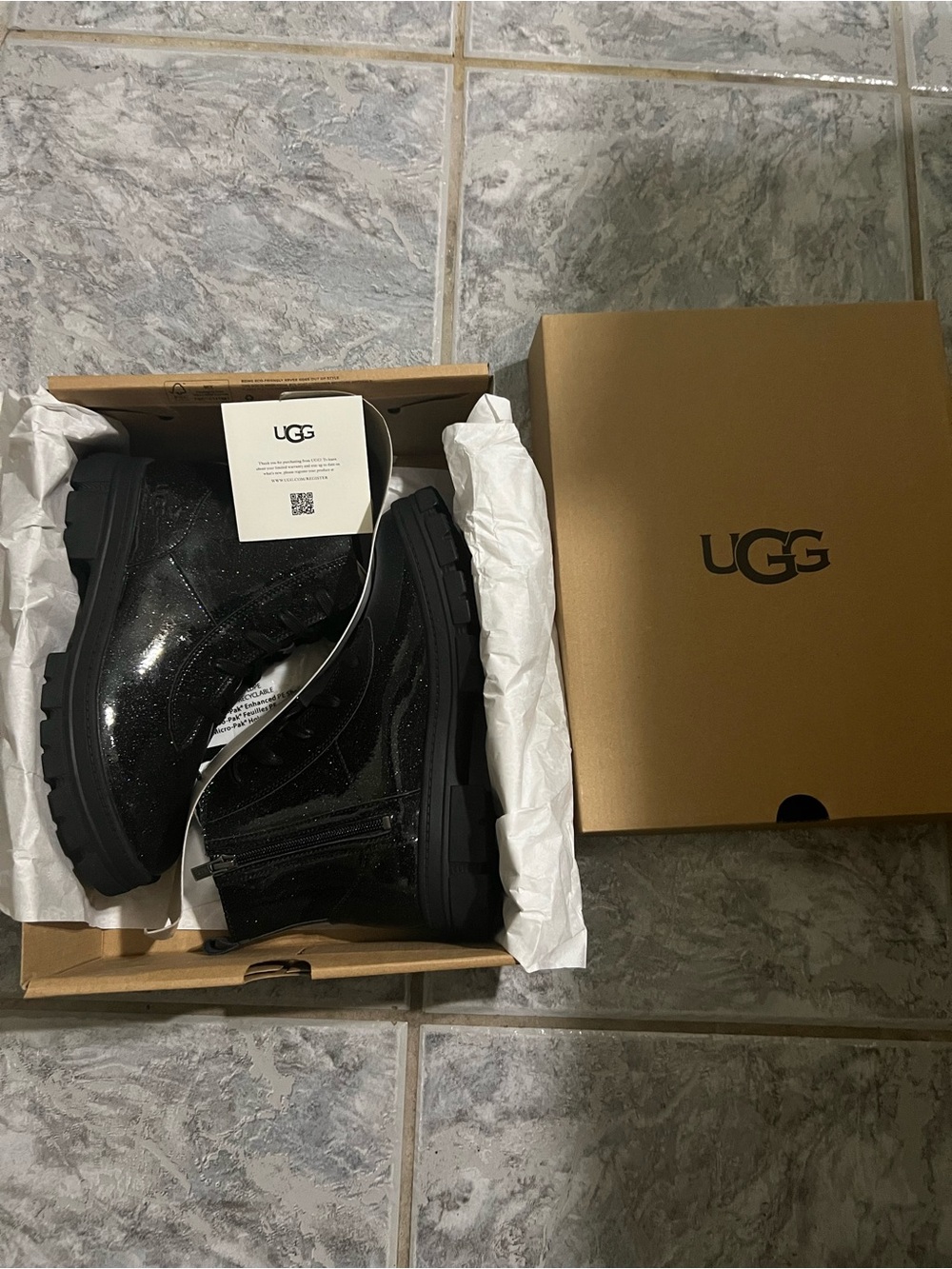 UGG Women's Black Sparkle Patent Leather Ankle Boots